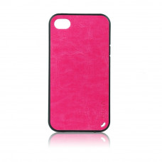 Силиконов калъф Fashion Style с кожен гръб за IPhone 4s тъмно розов