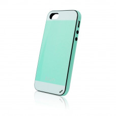 Калъф силиконов Fashion Style с кожен гръб за IPhone 5s зелен-бял